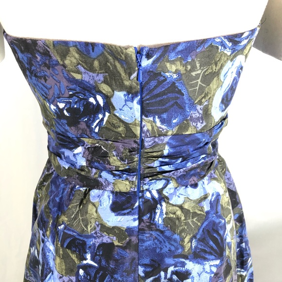 Donna Ricco Strapless Dress Blue Floral Silk Sz 4 A-line Tea length - Picture 6 of 13